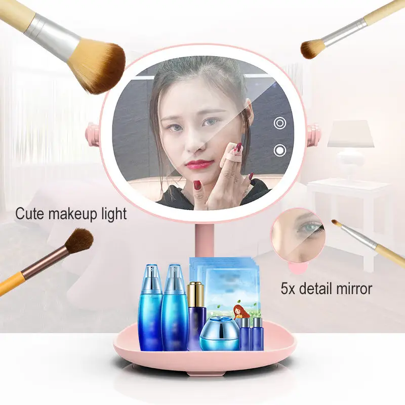 WRUMAVA LED Flash Selfie Light Beauty Makeup Mirror Touch Button 5 modes light night LED Lamp 180 Rotary With Magnifying Mirror