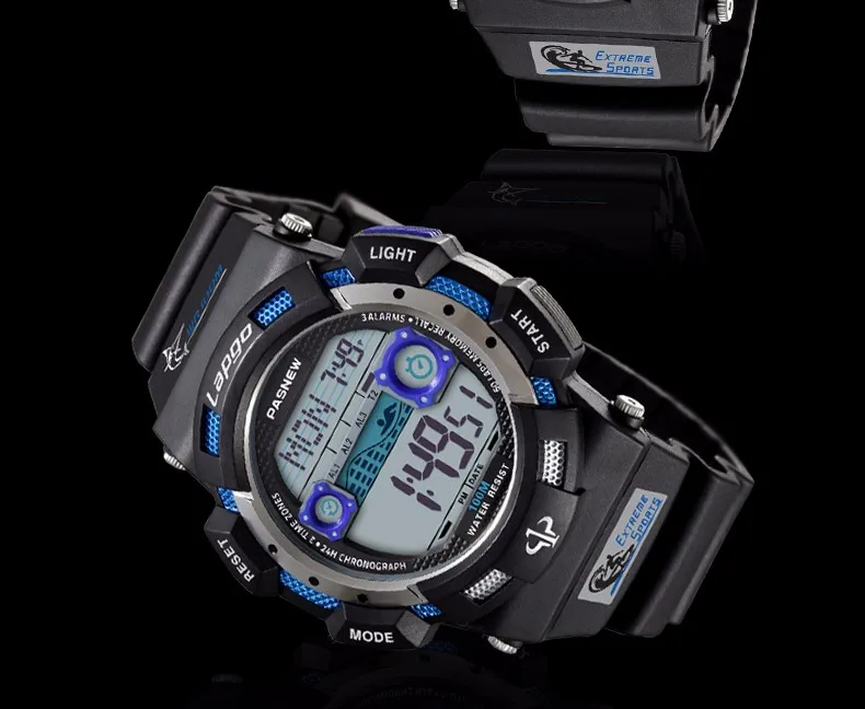 Pasnew, новинка, мужские часы, светодиодный, 100 м, для дайвинга, для плавания, модные, цифровые, многофункциональные, водонепроницаемые, для спорта на открытом воздухе, наручные часы, PLG-1002D