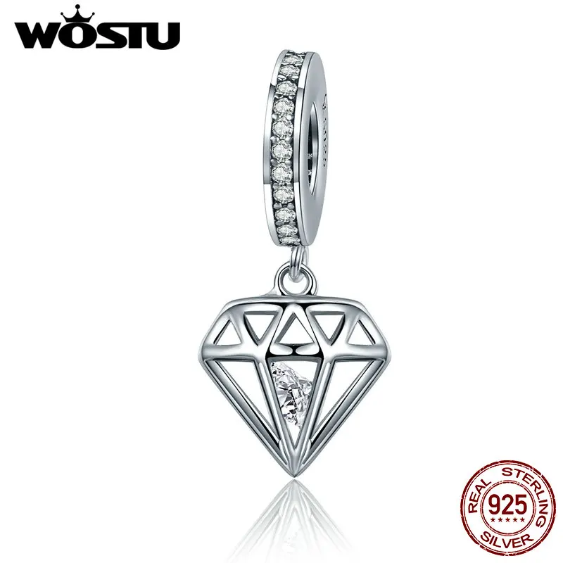 

WOSTU Hot 925 Sterling Silver Shining Heart Dangle Beads Fit Original wst Charm Bracelet Pendant DIY Jewelry Gift FIC186