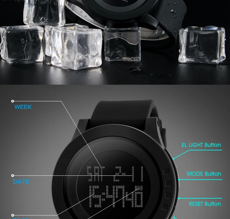 SKMEI Sport Watch Men Large Dial LED Digital Watch Waterproof Alarm Calendar Watches Relogio Masculino 1142