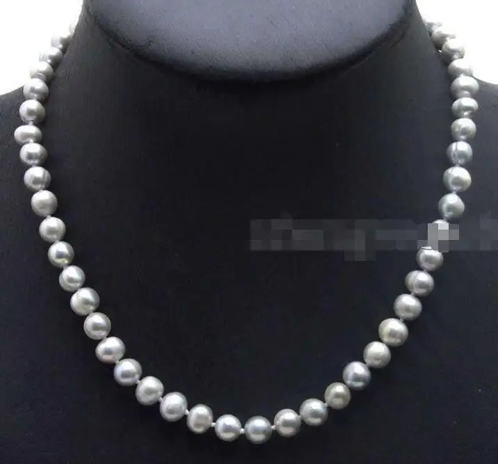 

Free Shipping >>SALE High quality Round Gray 7-8mm natural Freshwater Pearls 17" necklace