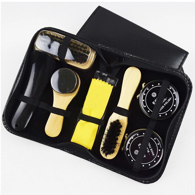 JX-LCLYL 7 in 1 Travel Case Black & Neutral Shoe Shine Polish Brushes Cleaning Set Kit 3