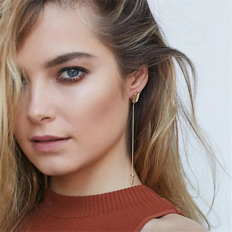 

Vintage Gold Color Long Chain Drop Earrings For Women Punk Geometric Crystal Arrow Pendant Tassel Dangle Earring Trendy Brincos