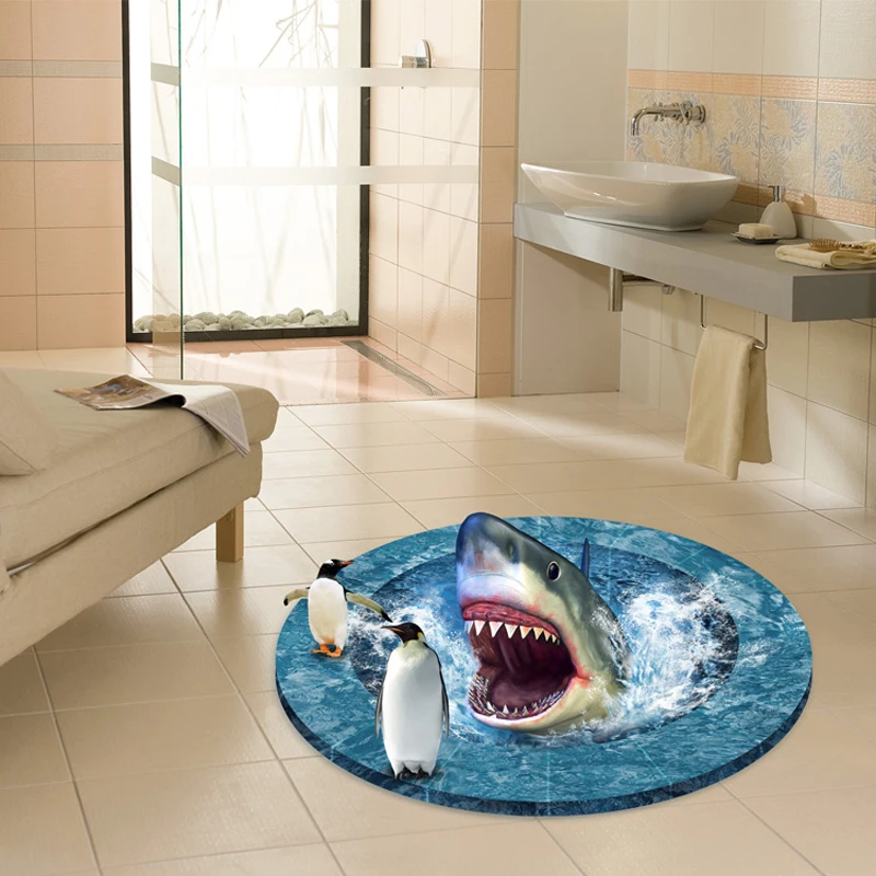 3D стены Стикеры Ванная комната декоративный виниловый пол Стикеры с изображением акулы из отверстия пингвинов настенные наклейки, художественный постер