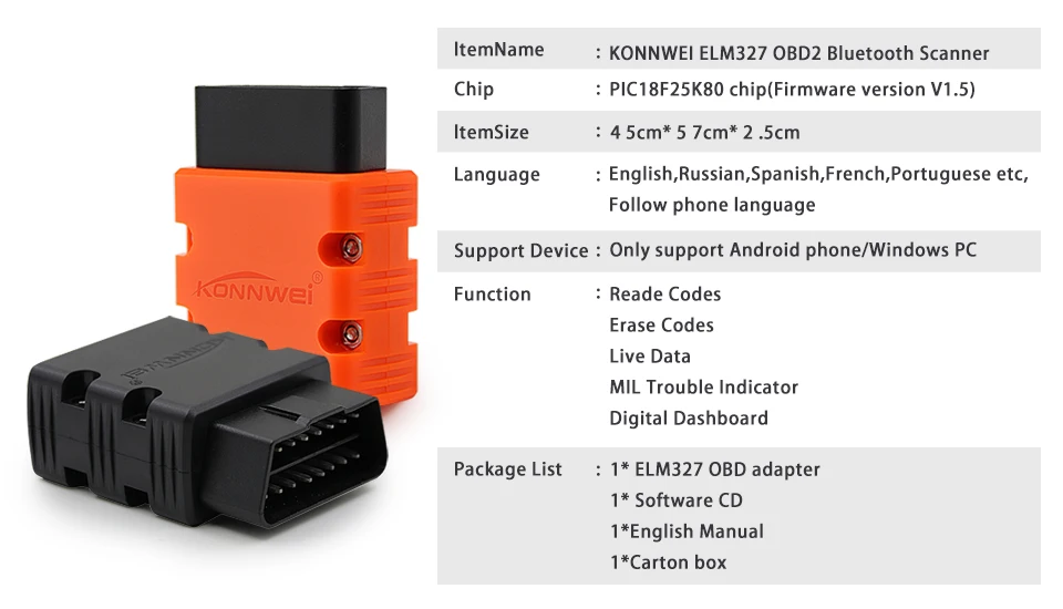car inspection equipment for sale Konnwei ELM327 V1.5 PIC18F25K80 Bluetooth-compatible KW902 elm 327 OBD2 Scanner work as ICAR2 adapter OBDII diagnostic Tool auto battery charger