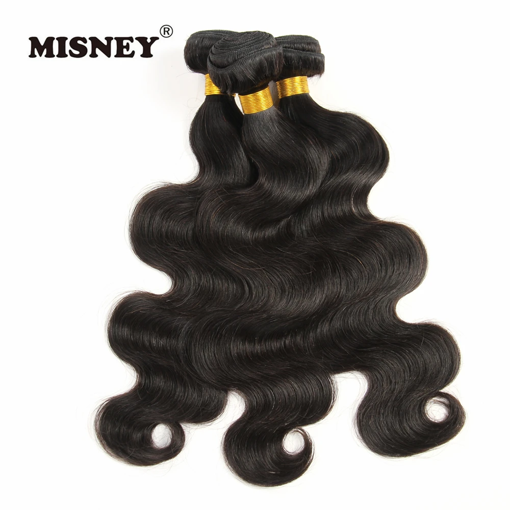 Misney Remy 3 пучка с фронтальной ручной связкой 4X13 Кружева Закрытие тела волна человеческих волос для наращивания натуральный черный цвет