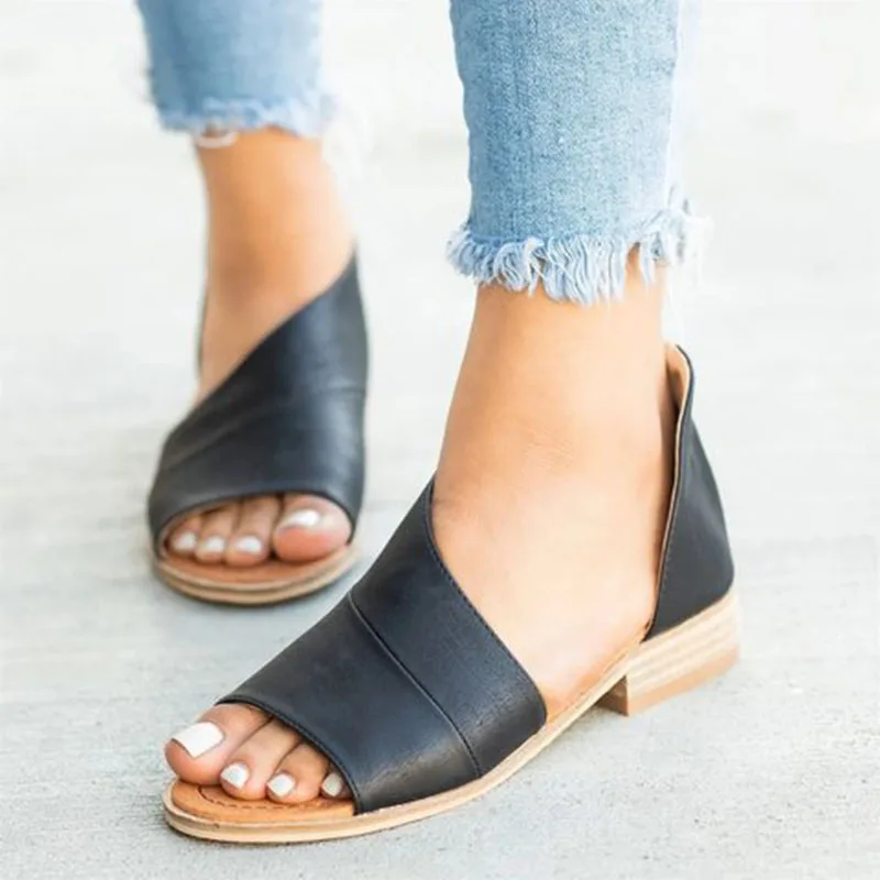 

New Women Summer Shoes Casual Womens Sandals Flat Peep Toe Low Heels Gladiator Sandals Women Leathe Sandalias Mujer 2019
