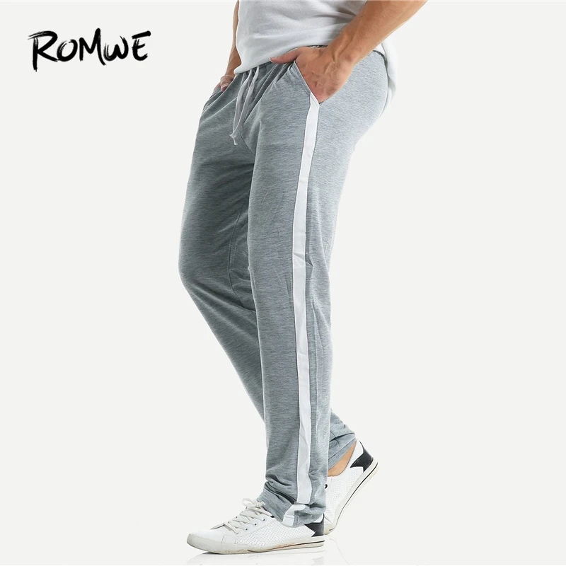 ROMWE Men Contrast Panel Drawstring Pants 2019 Grey Full