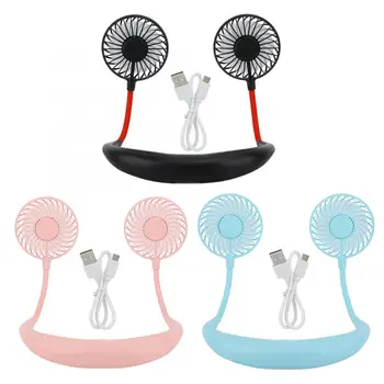 

Neck Band Fan White Portable Mini Double Wind Head Neckband Fan with USB Rechargeable Air Cooler for Traveling Outdoor Office
