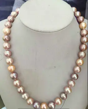 

HOT## Wholesale FREE SHIPPING >>> huge high luster18"12-13MM NATURAL SOUTH SEA GOLD PINK PEARL NECKLACE 14K