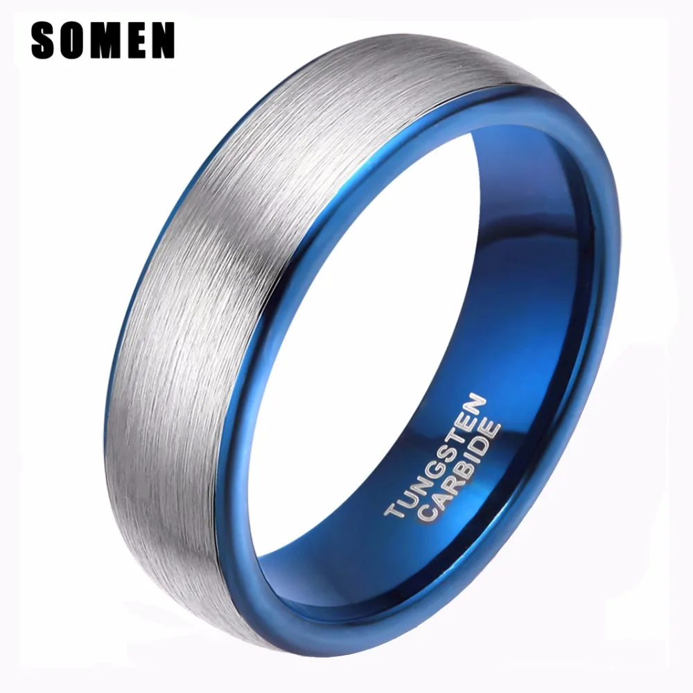 Prix pour 8mm Hommes de Brossé Argent Carbure De Tungstène Anneau Bleu Inlay Femmes De Mariage Bande Mâle De Mode Bijoux Anel Engagement Humeur anneau Prix pour 8mm Hommes de Brossé Argent Carbure De Tungstène Anneau Bleu Inlay Femmes De Mariage Bande Mâle De Mode Bijoux Anel Engagement Humeur anneau
