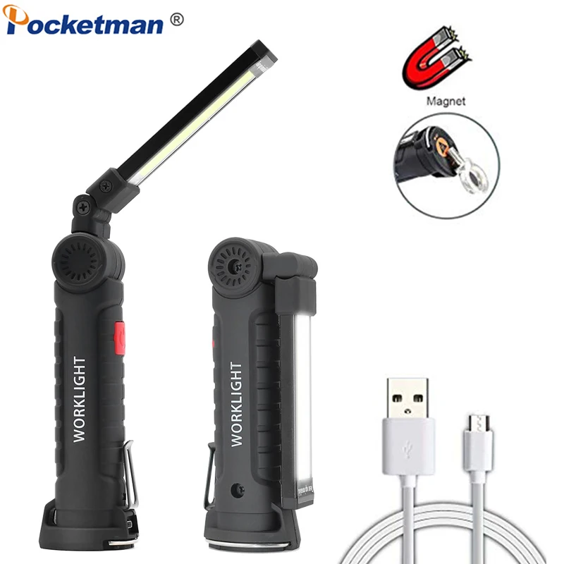 

Magnetic Work Light Portable LED COB Work Light Rechargeable Repair Flashlight Inspection Light Super Bright Work Lamp with USB