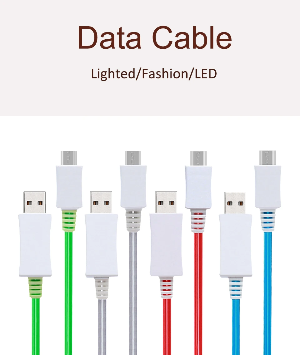 LED Lighting Micro USB Phone Cable Visible LED Flow Light Charging Data for Samsung HTC Android Phone Universal Phone Cables (1)