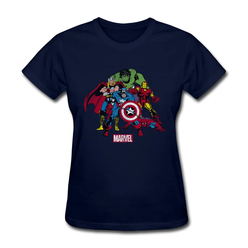 Лига Справедливости Марвел Капитан Мстители Endgame футболка для женщин Капитан Америка человек паук Халк Доктор Кто герои футболки комиксов - Цвет: Navy Blue