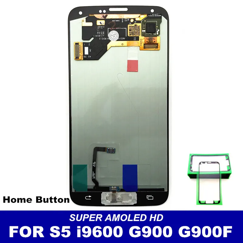 

100% AMOLED HD For Samsung Galaxy S5 SM-G900 G900 i9600 G900R G900F G900H G900M LCD Touch Screen with Home Button Replacement