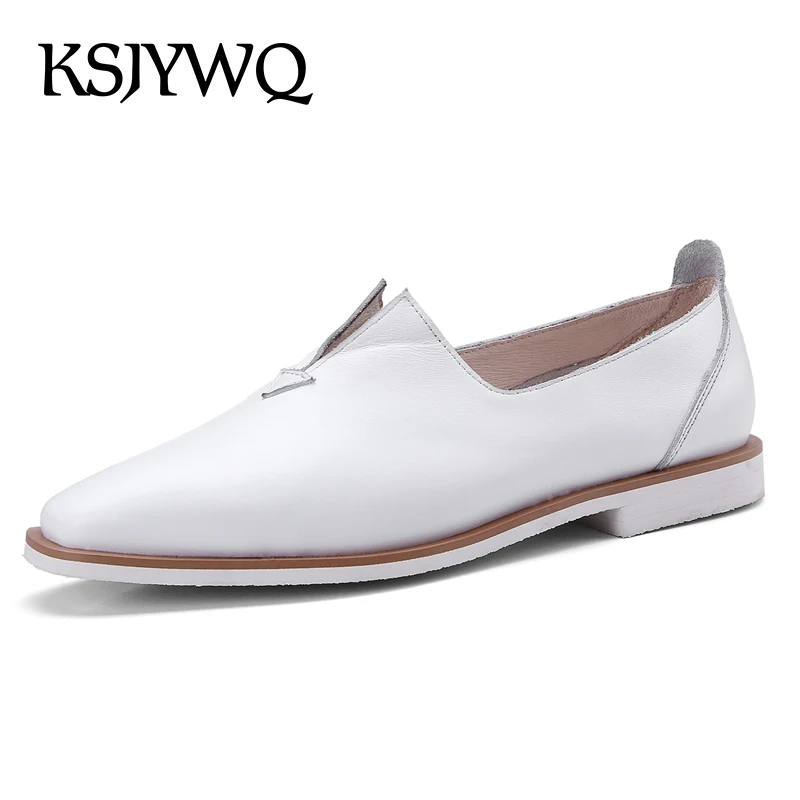

KSJYWQ Genuine leather Women's Loafers Solid White Casual Shoes Summer Style Slip-on Shoe Woman 1.5 CM Low Heel Box Packing 18-9