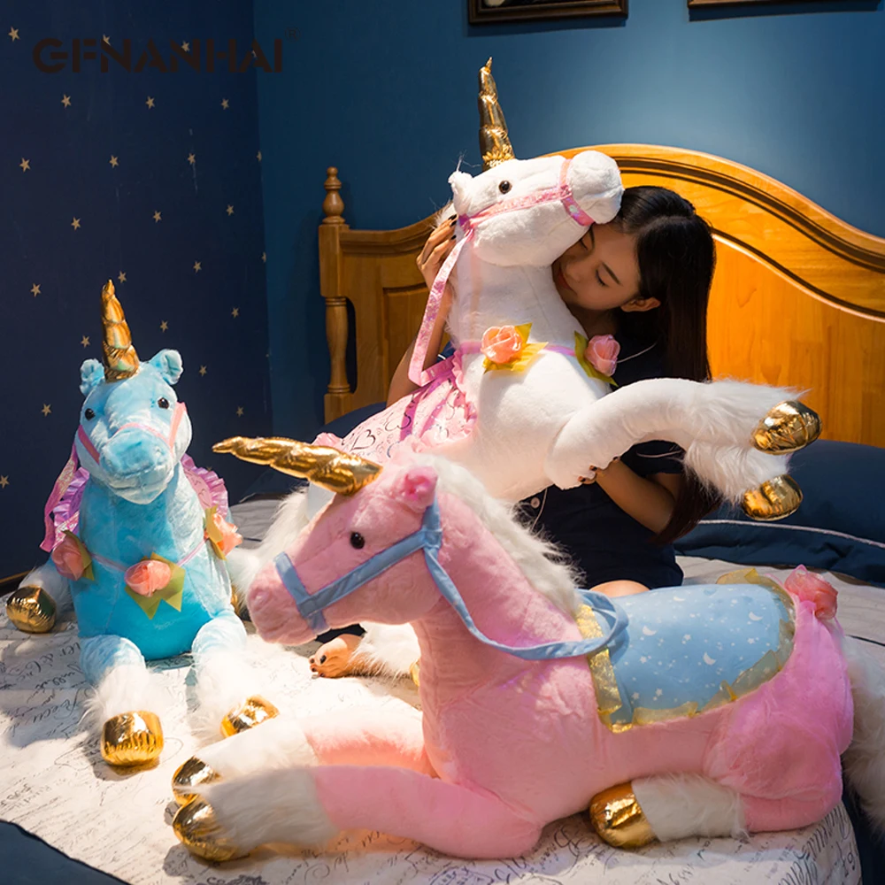 1 шт., 100 см, огромный единорог, плюшевая игрушка, мягкие куклы в виде животных, кавайное украшение в виде лошади, креативный подарок на день рождения для детей, девочек