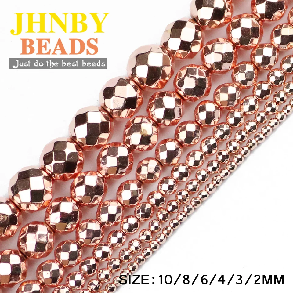 

JHNBY Rose Gold color Faceted Round Hematite beads 2/3/4/6/8/10mm Iron ore Loose beads ball Jewelry bracelet&necklace Making DIY