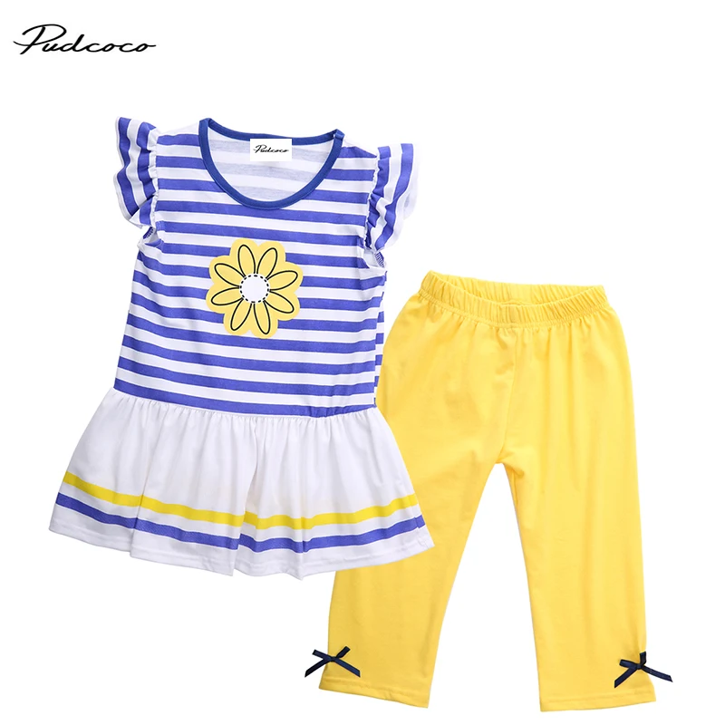 

1-8Y Newborn Baby Girls Clothes Sun flower Printed Cotton T Shirt Tops+Cotton Pants 2pcs suit newborn baby girls clothing sets