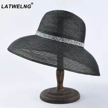 Новинка Хепберн черные и белые пляжные шляпы женская модная соломенная шляпа с широкими полями французский элегантный солнцезащитный козырек шляпа летняя УФ шляпа