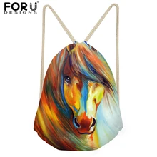 FORUDESIGNS/красочные животные лошадь принты мужские и Дамский рюкзак со стягивающим шнуром маленькие модные многофункциональные сумки для хранения женские Bolsa