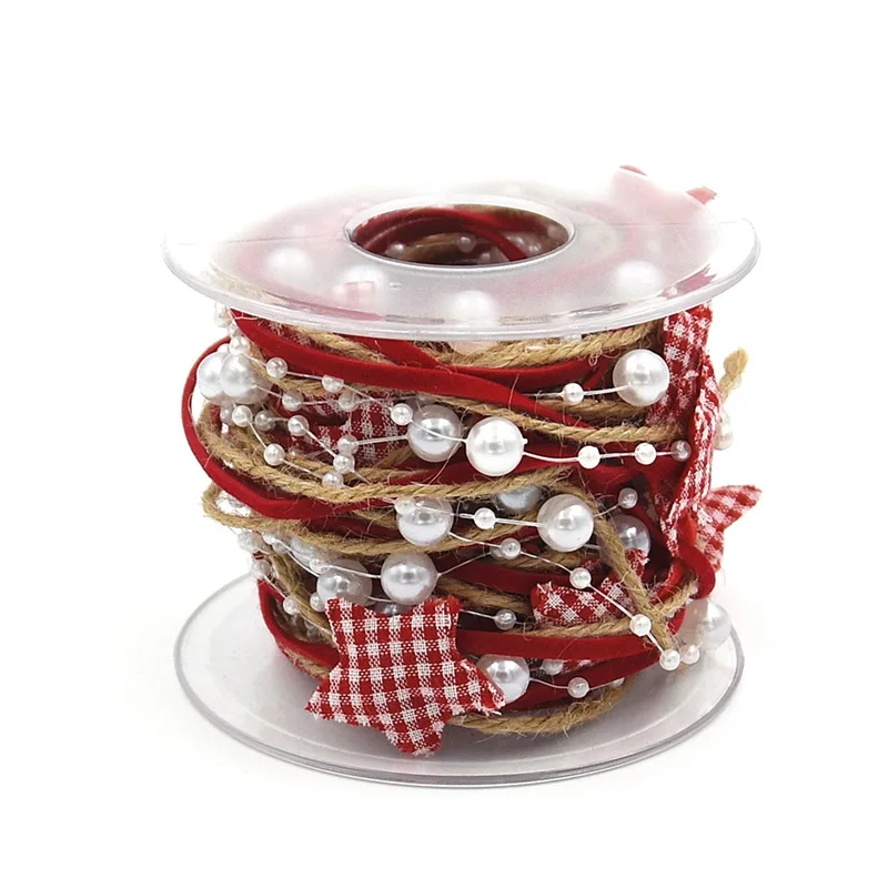 

5 Meter Fabric Little Mushroom Star Christmas Decoration Red Ribbon Flower Line Handmade DIY Christmas Tree Decorative