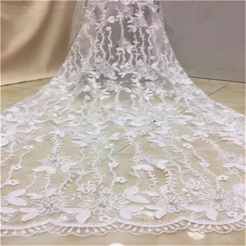 

High-end Nigerian 3D white yellow Wedding Lace Fabric Latest African Laces French Net Lace Fabric With Beads&Sequin For Dress