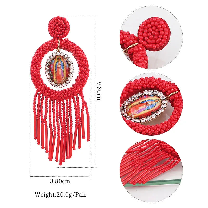 Colorful Beads Tassel Fringe Earrings Long Drop Earrings for Women Lady Party Big Statement Earrings Party Jewelry Gift (2)