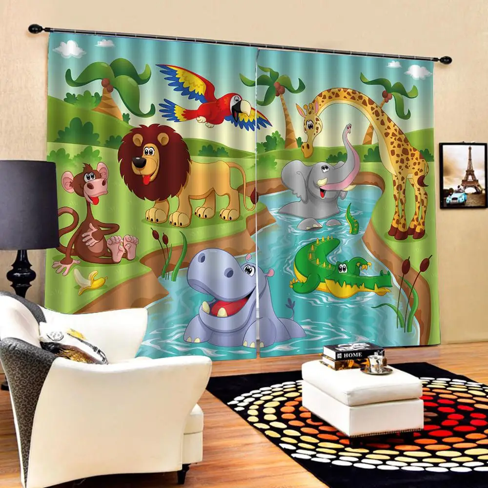 

3D Curtain Luxury Blackout Window Curtain Living Room animal park curtains for children room