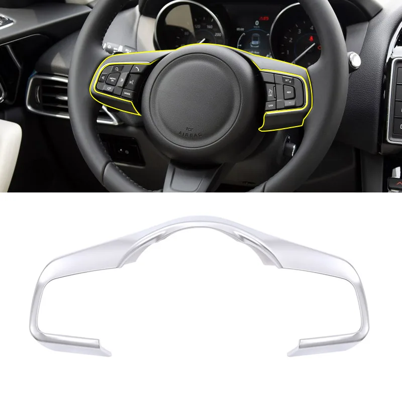 

Car Matt ABS Chrome Steering Wheel Decorative Frame Trim Accessories For Jaguar XE XF F-Pace f pace2016 2017