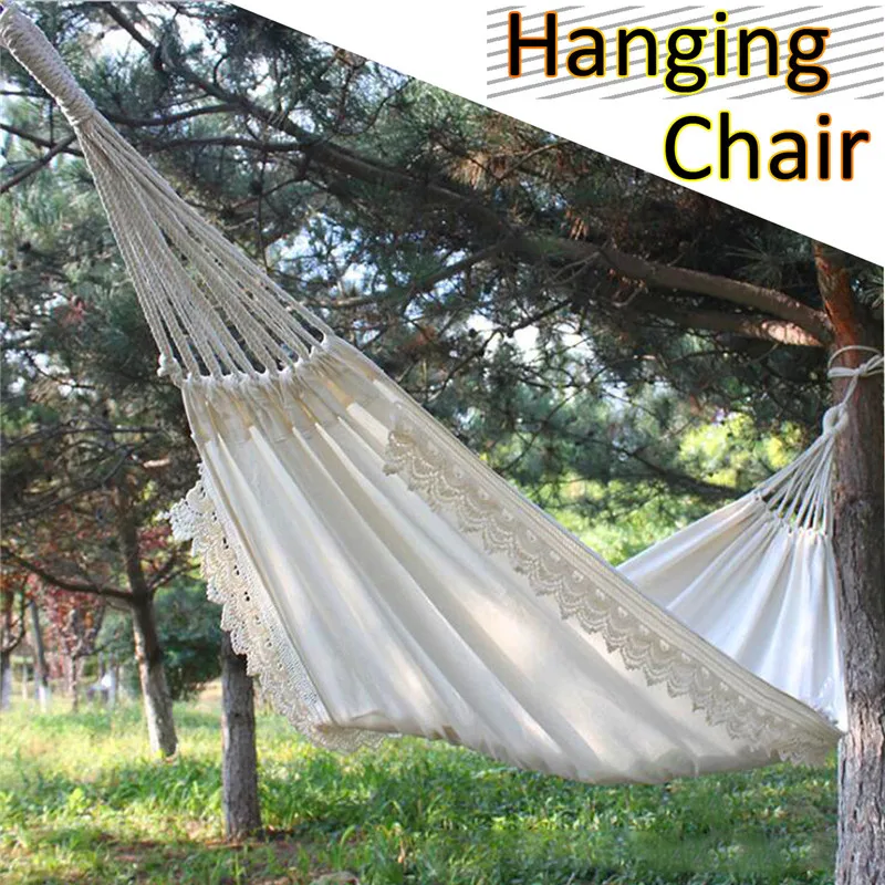 

Outdoor Camping Hammock Swing Safety Portable Hanging Chair Pure White Romantic Lace For Travel Hiking Garden Sleeping