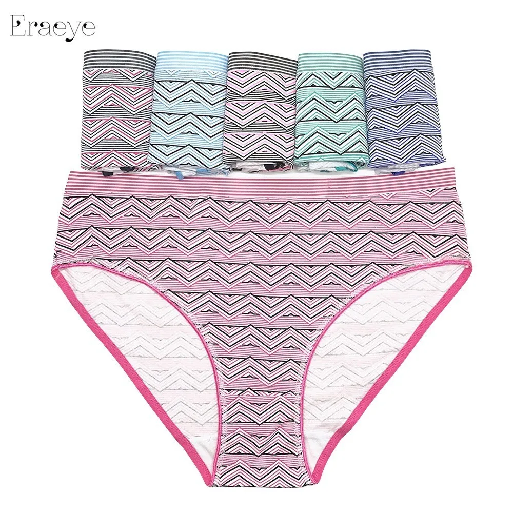 ERAEYE Plus Size 4XL 5pcs/lot Women's Cotton Briefs Sexy Low-rise Print Panties Ladies Briefs Big Size Women Underwear Briefs