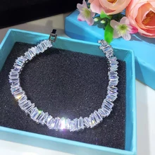 Модный AAA кубический цирконий браслет с багетками тонкий браслет манжета медная основа с золотым цветом