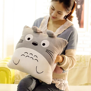 

Candice guo square plush toy baby gift cute smile Totoro anime cartoon Hayao Miyazaki soft Pillow hand warm Cushion birthay 1pc