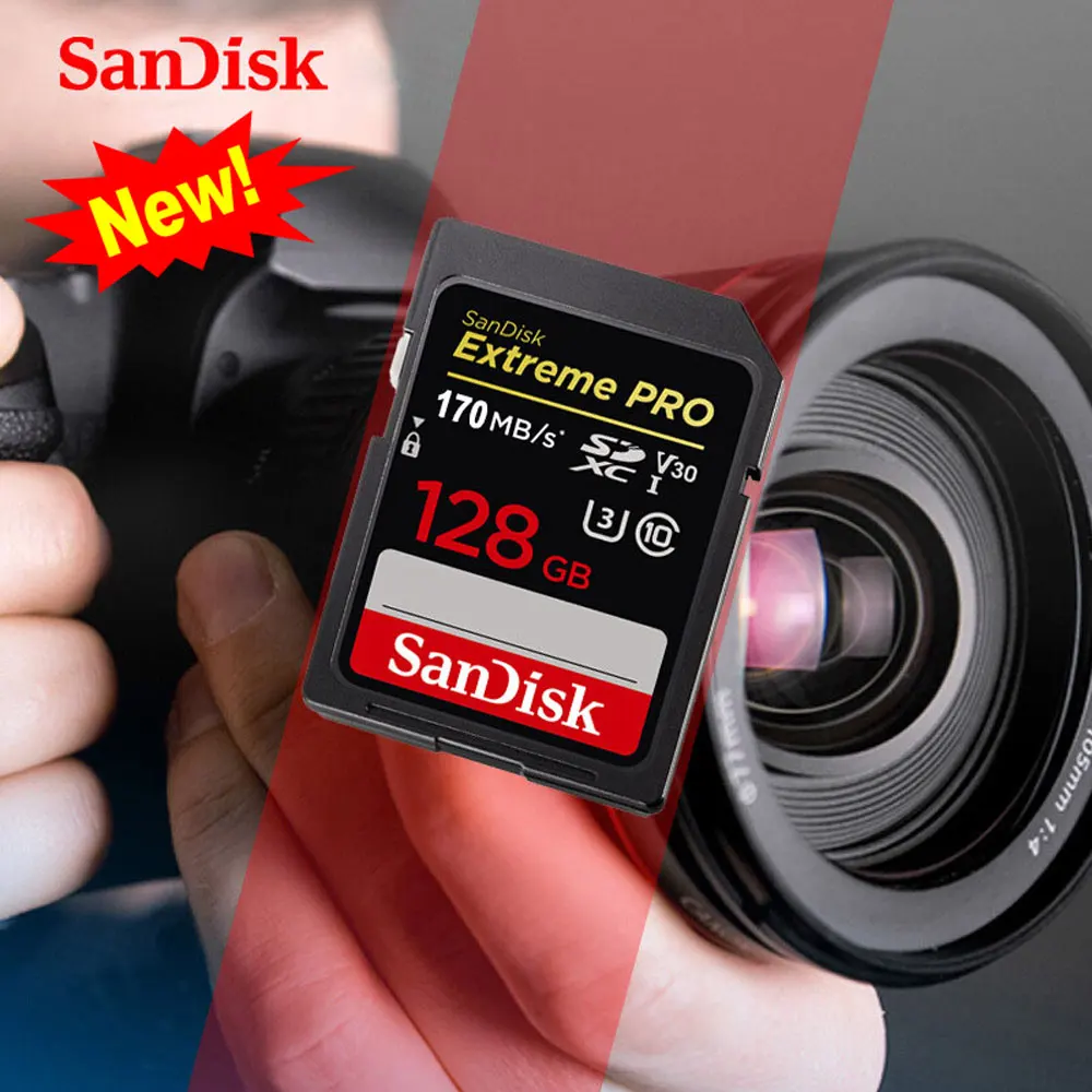 Оригинальный Новый sandisk 64 GB 128 GB SDXC флэш карты памяти 170 МБ/с. sd-карта для профессиональных Canon Nikon sony цифровой камера; sd-карта