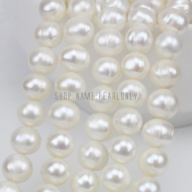 10mm white near round potato freshwater pearl strand,large hole pearls