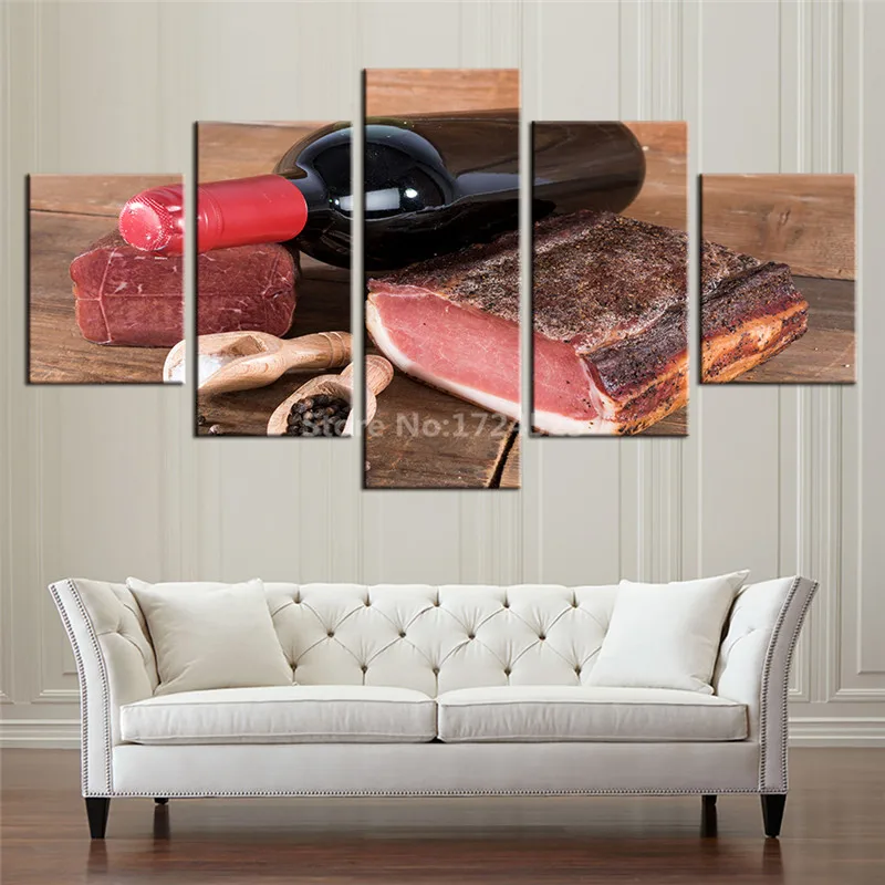 Canvas-HD-Prints-Pictures-Home-Decor-Room-5-Pieces-Red-Wine-And-Meat-Paintings-Kitchen-Wall (3)