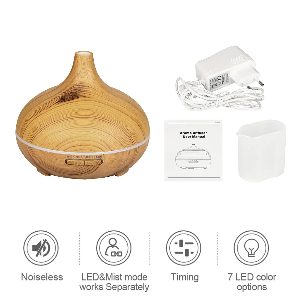 Diffuserlove 300ML remote control Air Humidifier Essential Oil Diffuser Wood Grain 7 Color Changing LED Light Electric Diffuser