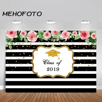 

MEHOFOTO Class of 2019 Black and White Stripes Flower Photo Background Graduation Party Grad Prom Decor Photography Backdrop