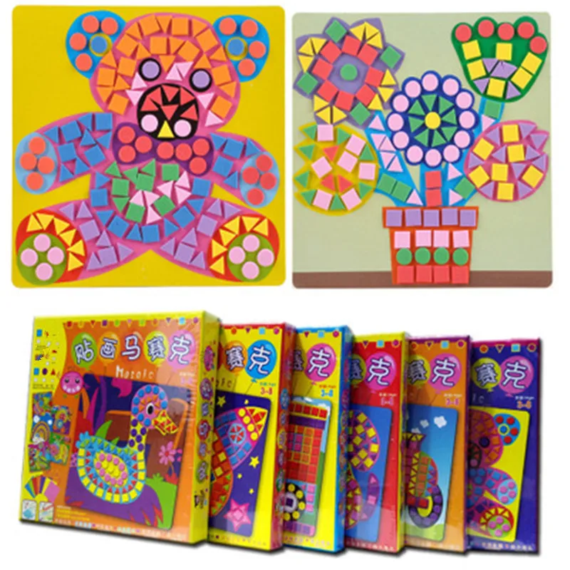 

6 Designs per Set Kids EVA Mosaic Stickers Kids Art Crafts DIY Animal Transport 3D Educational Puzzle Toys for Children