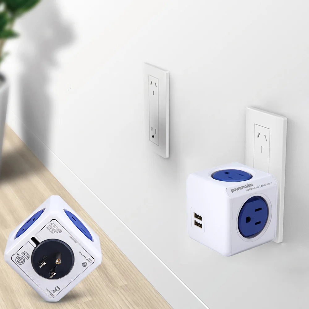 

15A 125V MagicCube shaped design PowerCube Socket US Plug with 5 Outlets Dual USB Ports Adapter US Plug EU Plug for Home/Office