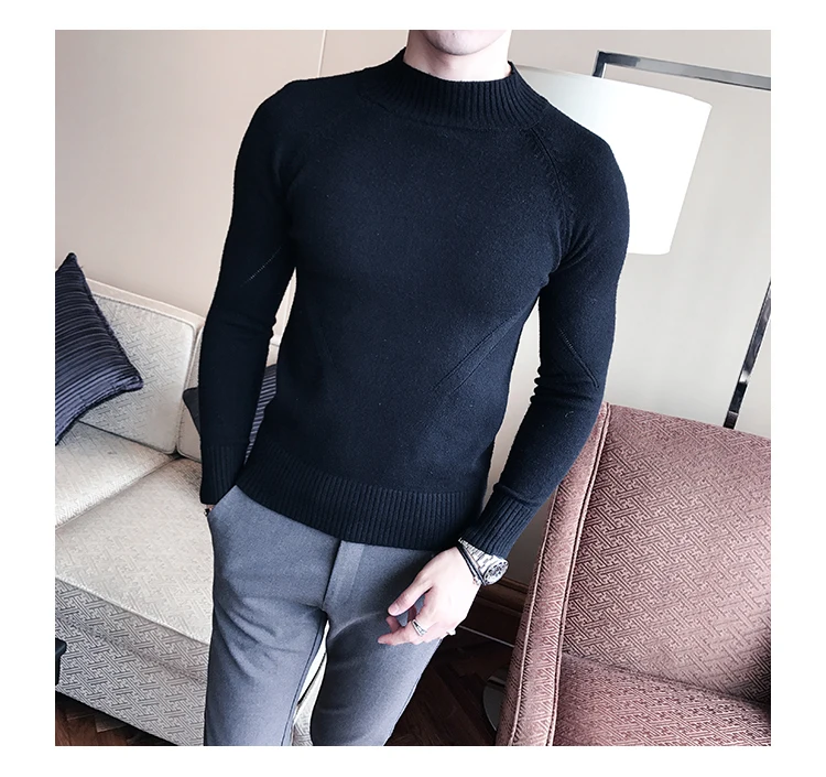 2019 весна и осень зима новый Тонкий Повседневный модный домашний бизнес невысокая горловина сплошной цвет пять цветов свитер мужской