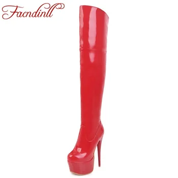 

women boots sexy ladies high heels tall boots patent leather platform shoes over the knee boots for women red pole dancing boots
