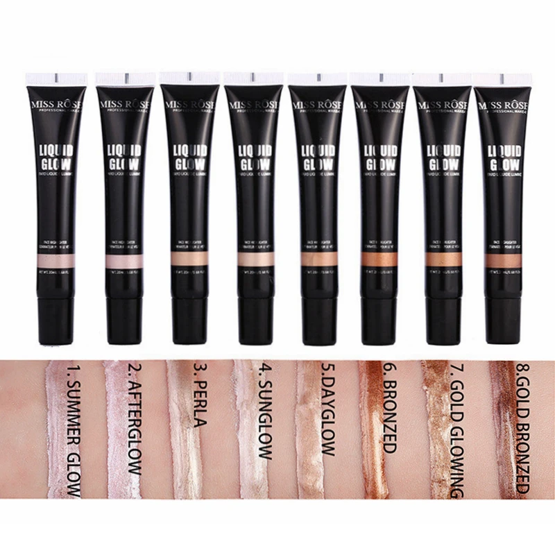 8 Color Face Highlighter Makeup Illuminator Long-lasting Brighten Highlight Shimmer Make Up Liquid High Lighter Facial Highliter