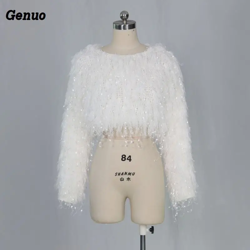 Genuo Hairy Sweaters Women Crop Tops Autumn Winter Plush Warm Fluffy Jumper Fashion Ladies Loose Tassel Pullover Streetwear Genuo Hairy Sweaters Women Crop Tops Autumn Winter Plush Warm Fluffy Jumper Fashion Ladies Loose Tassel Pullover Streetwear