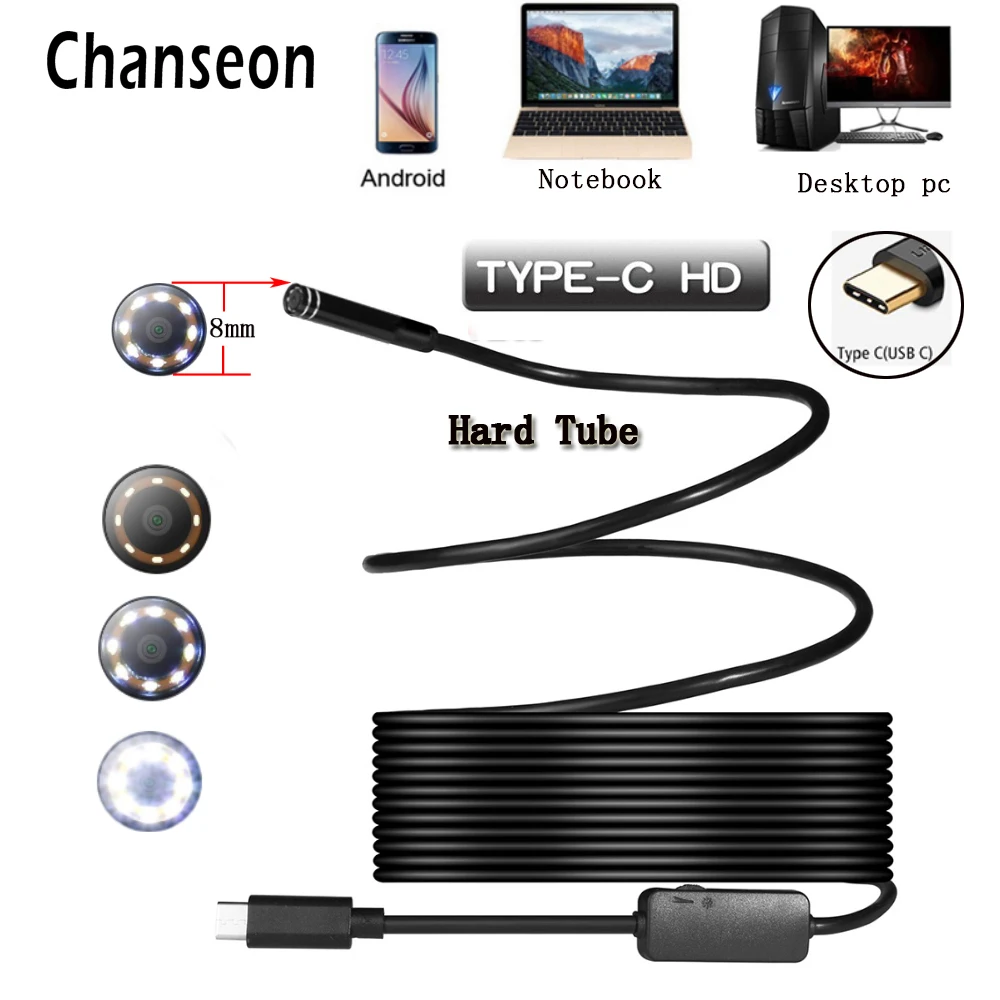 Chanseon 8/5. 5 мм USB эндоскопа камера TYPE-C hd-эндоскоп инспекции жесткий Трубки ПК Android для Huawei телефоны бороскоп - изображение