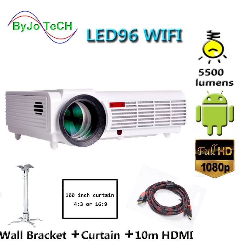 Poner Saund LED96 WIFI Projector 3D Wireless Multi screen interactive Proyector android6 0 10m HDMI Wall