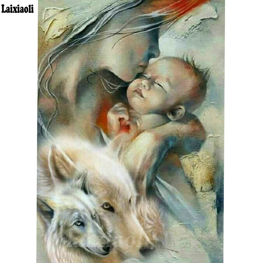 

Diamond embroidery abstract Mom baby Diy 5d diamond painting full square round drill rhinestone pasted Wolf picture home decor