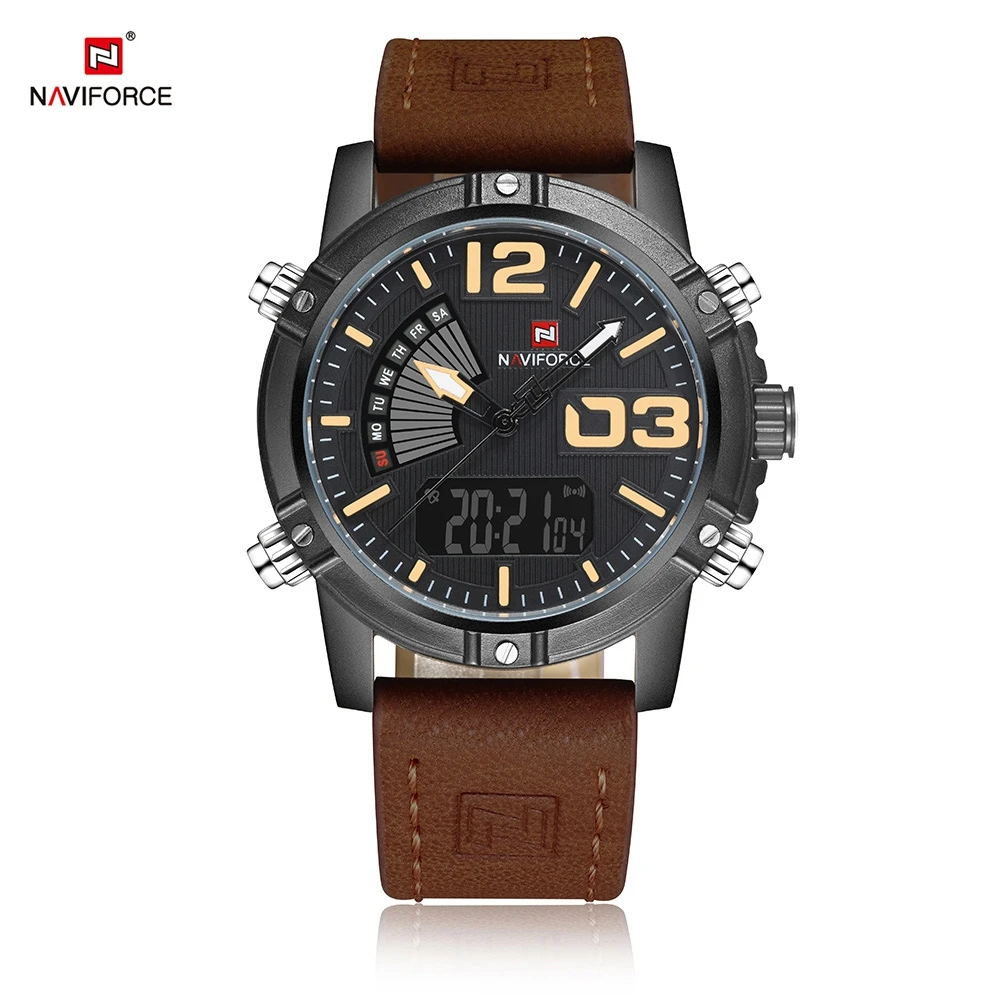 

NAVIFORCE Top Brand Men's Fashion Sport Watches Men Quartz Analog LED Man Leather Military Waterproof Watch Relogio Masculino