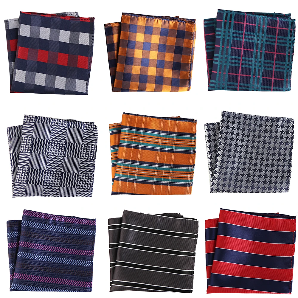 

Luxury Men's Handkerchief Striped Checkered Plaid Woven Hankies Polyester Hanky Business Pocket Square Chest Towel 25*25CM